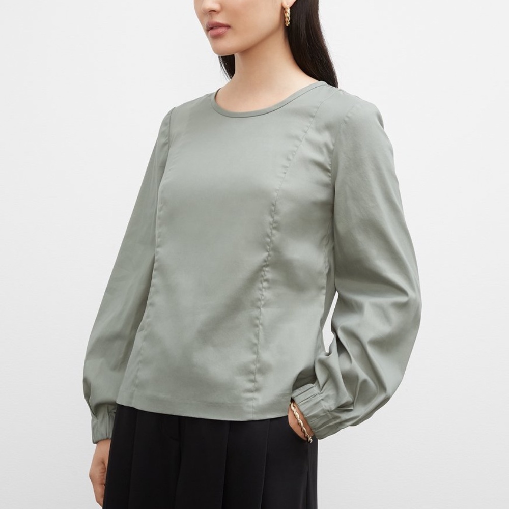 Tie Neck Balloon Sleeve Top - New With Tags - NEVER WORN - Sage